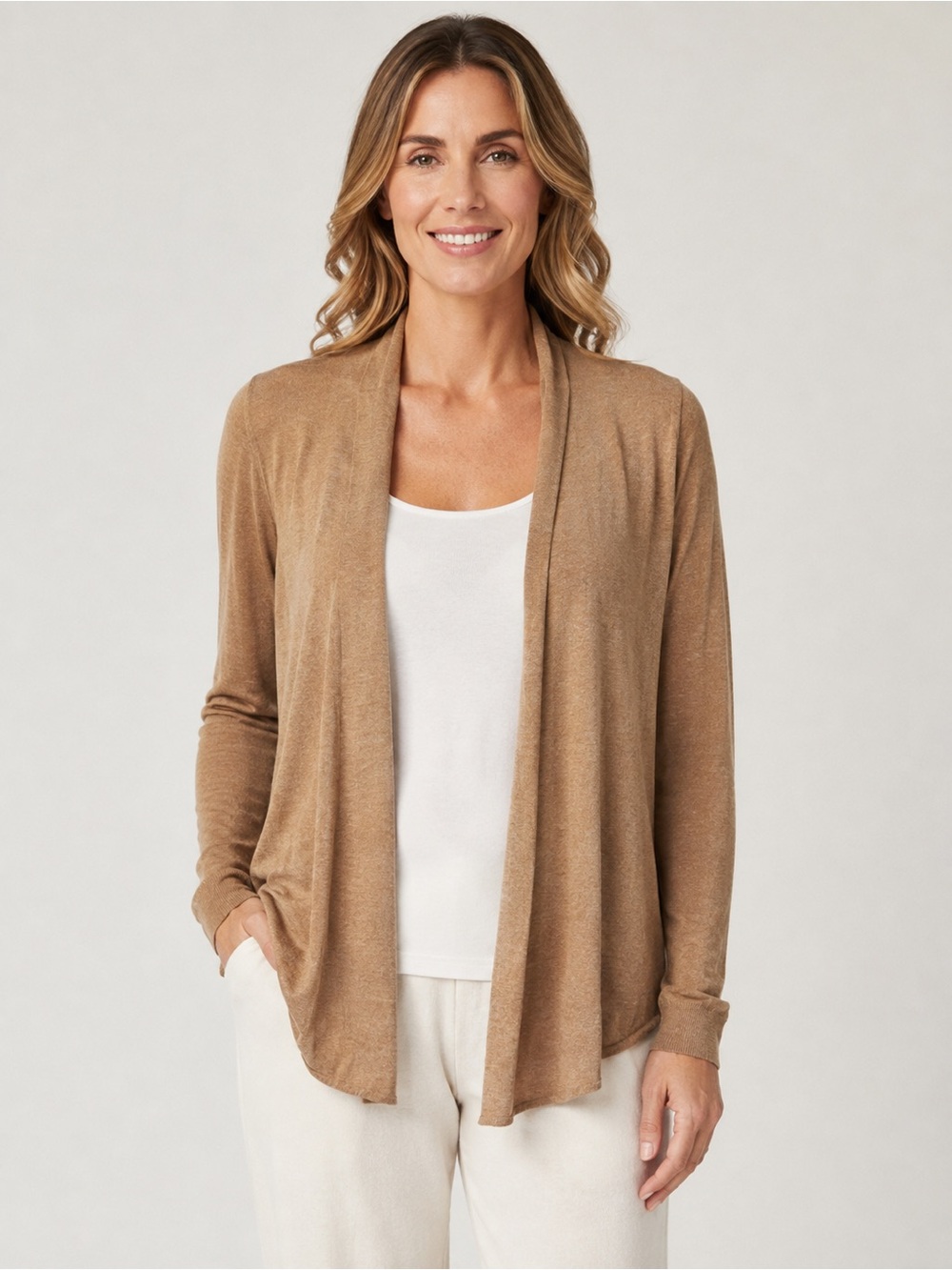Anthropologie MOTH Tan Draped Open-Front Cardigan – Size Large